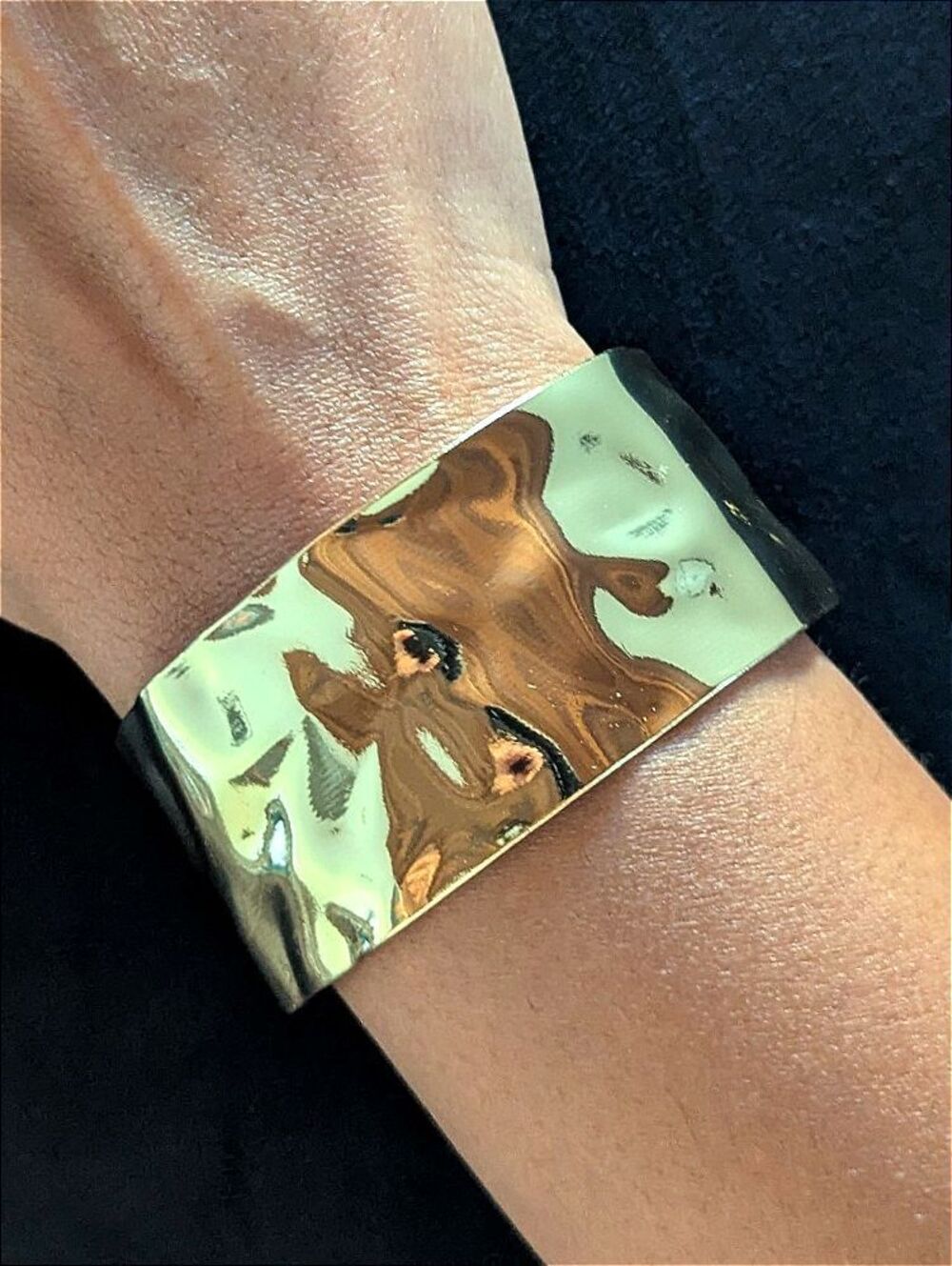 Hammered Gold Open Cuff Bangle Bracelet Stainless Steel Women's Jewelry Modern
